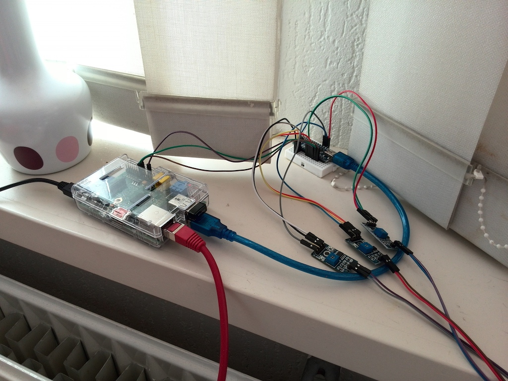 Raspberry Pi + Arduino wired together